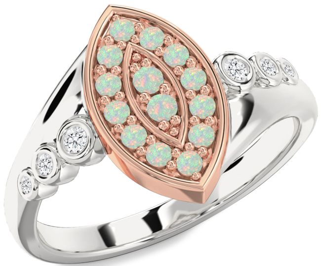 Diamond Opal Rose Gold Silver Evil Eye Ring