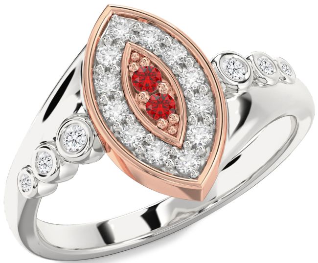 Diamond & Ruby Rose Gold Silver Evil Eye Ring