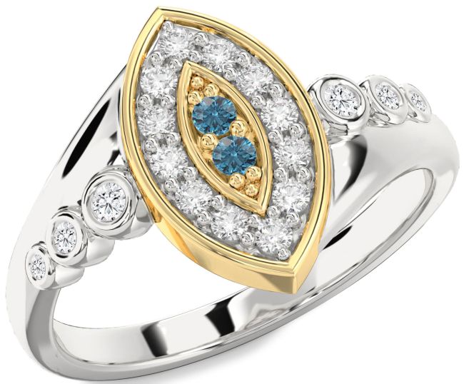 Blue Diamond Gold Silver Evil Eye Ring
