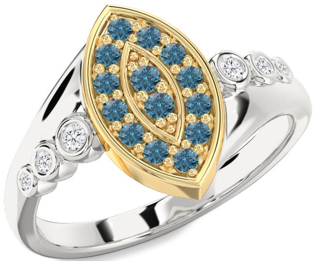 Blue Diamond Gold Silver Evil Eye Ring