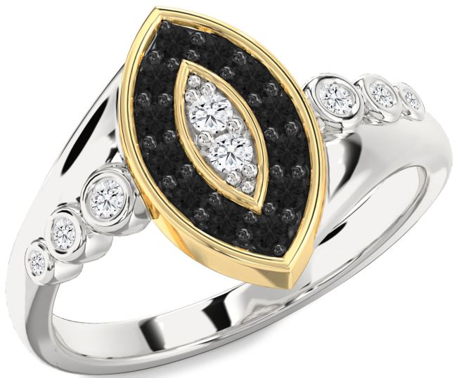 Black Diamond Gold Silver Evil Eye Ring