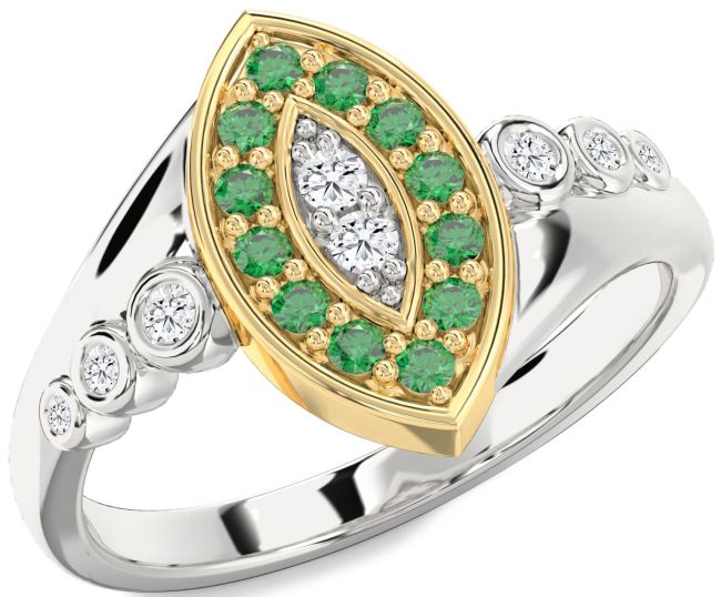 Emerald & Diamond Gold Silver Evil Eye Ring