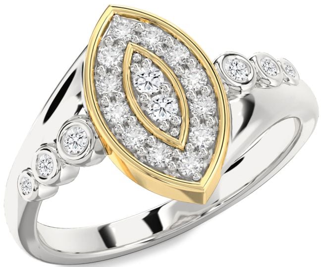 Diamond White Yellow Gold Evil Eye Ring