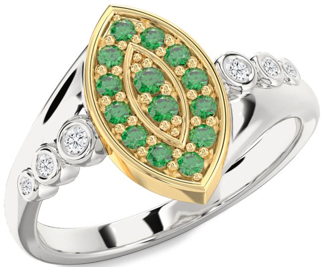 Diamond Emerald Platinum & Yellow Gold Evil Eye Ring