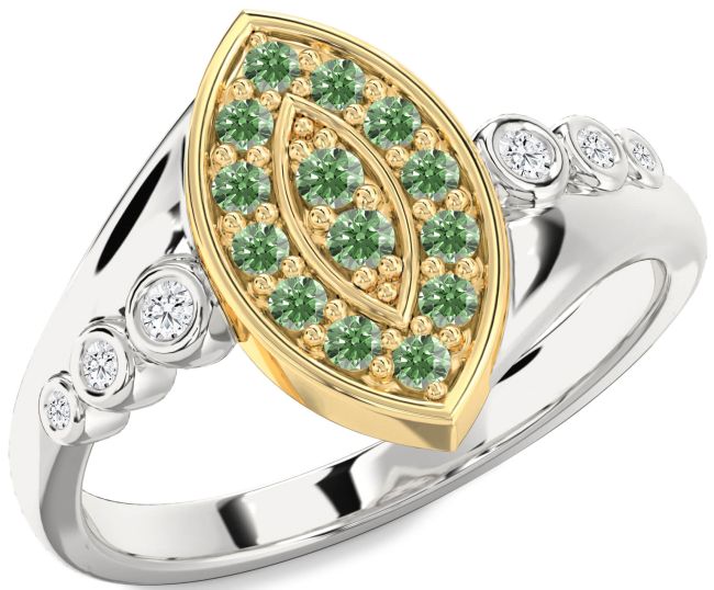 Green Diamond Gold Silver Evil Eye Ring