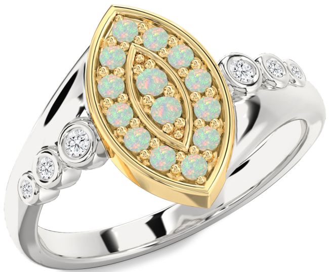 Diamond Opal Gold Silver Evil Eye Ring