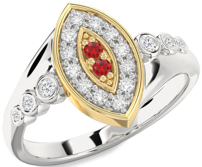 Diamond & Ruby Platinum & Yellow Gold Evil Eye Ring