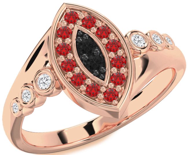 Black Diamond & Ruby Rose Gold Evil Eye Ring