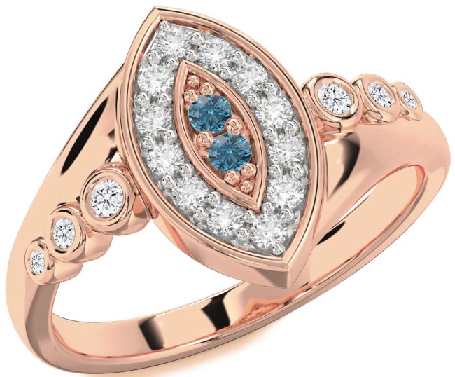 Blue Diamond Rose Gold Evil Eye Ring