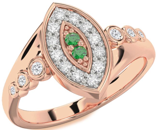 Diamond & Emerald Rose Gold Evil Eye Ring