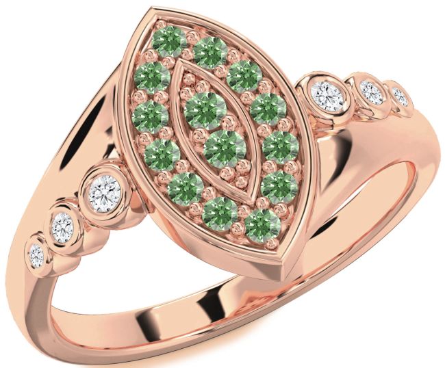 Green Diamond Rose Gold Evil Eye Ring
