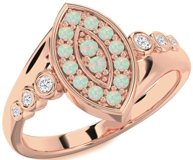 Diamond Opal Rose Gold Silver Evil Eye Ring