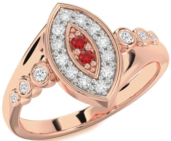 Diamond & Ruby Rose Gold Evil Eye Ring