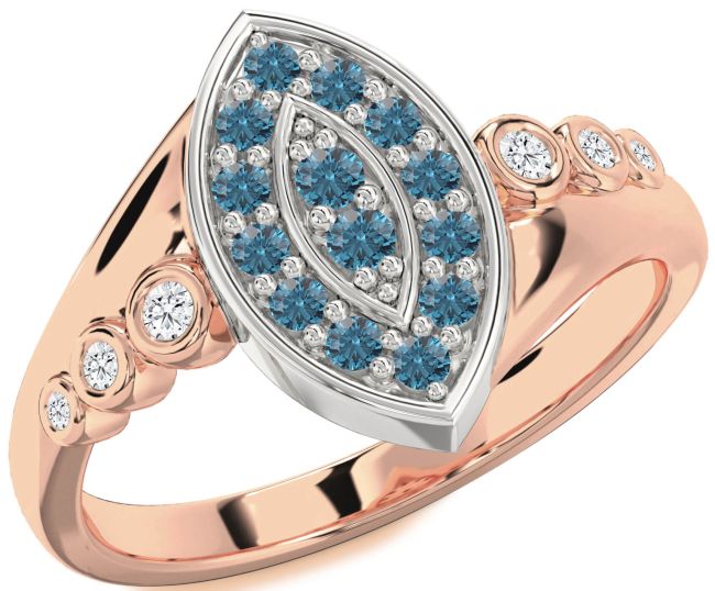 Blue Diamond Rose Gold Silver Evil Eye Ring