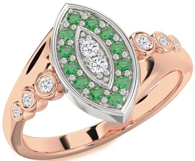 Emerald & Diamond Rose Gold Silver Evil Eye Ring