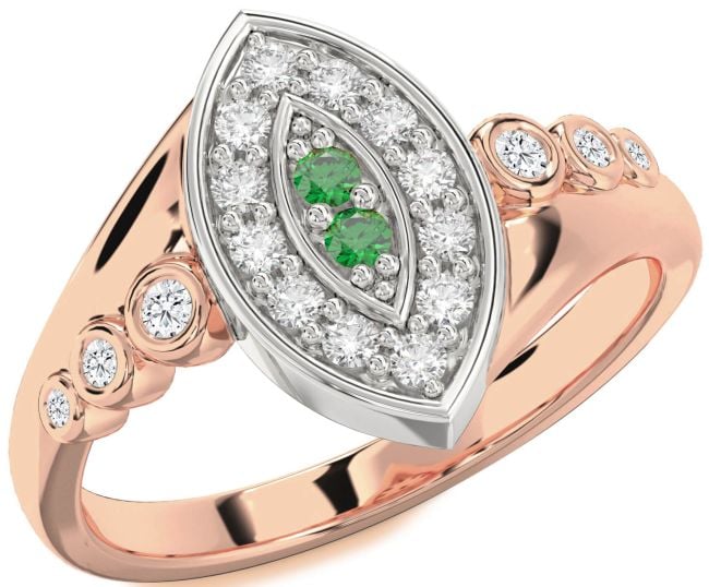 Diamond & Emerald Rose Gold Silver Evil Eye Ring