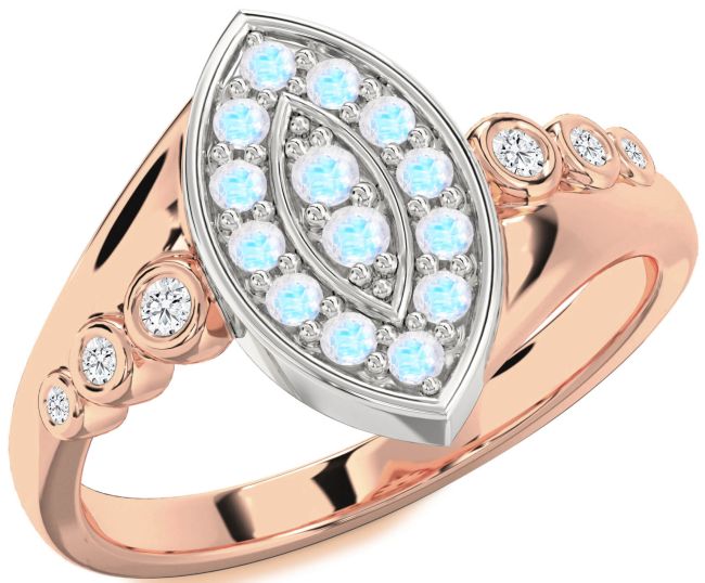 Diamond Moonstone Rose Gold Silver Evil Eye Ring