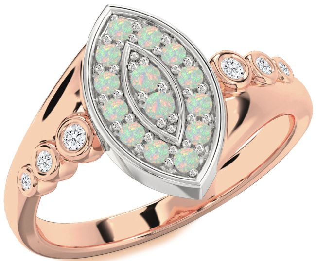 Diamond Opal Rose Gold Silver Evil Eye Ring