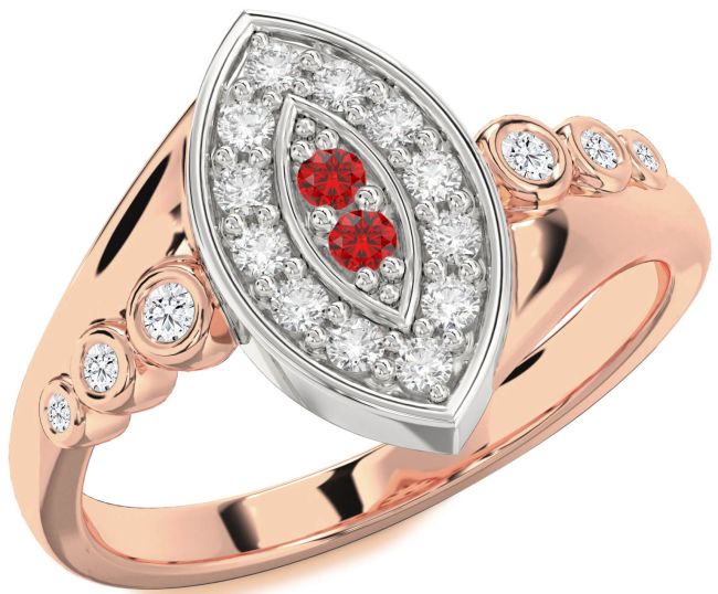 Diamond & Ruby Rose Gold Silver Evil Eye Ring