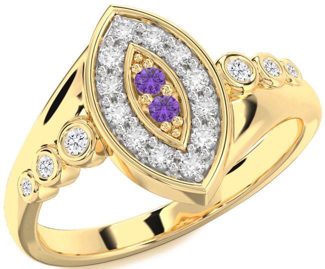 Diamond & Amethyst Gold Silver Evil Eye Ring