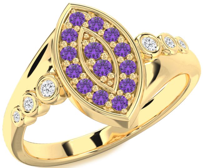 Diamond Amethyst Gold Evil Eye Ring