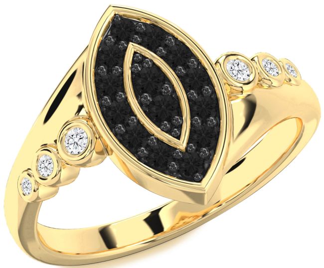 Black Diamond Gold Evil Eye Ring