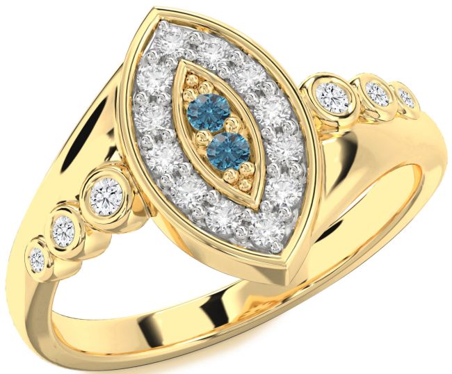 Blue Diamond Gold Evil Eye Ring