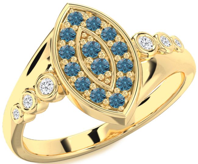 Blue Diamond Gold Evil Eye Ring