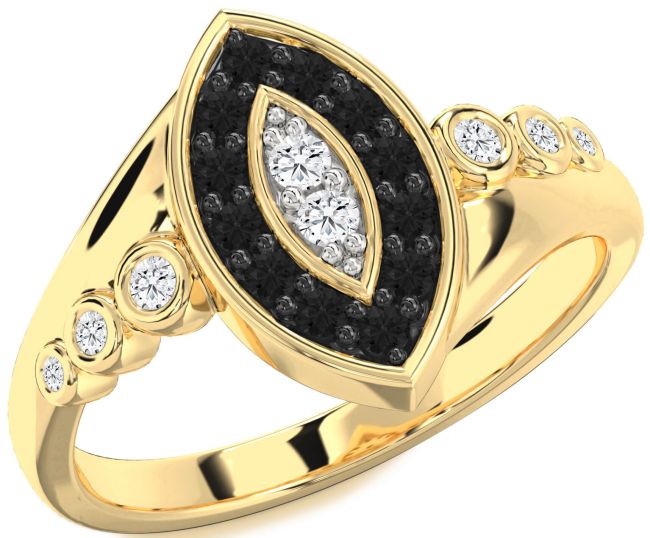 Black Diamond Gold Evil Eye Ring