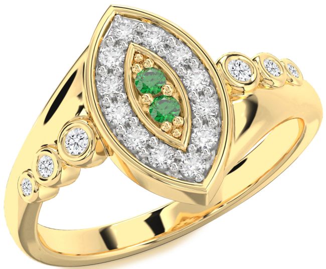 Diamond & Emerald Gold Evil Eye Ring