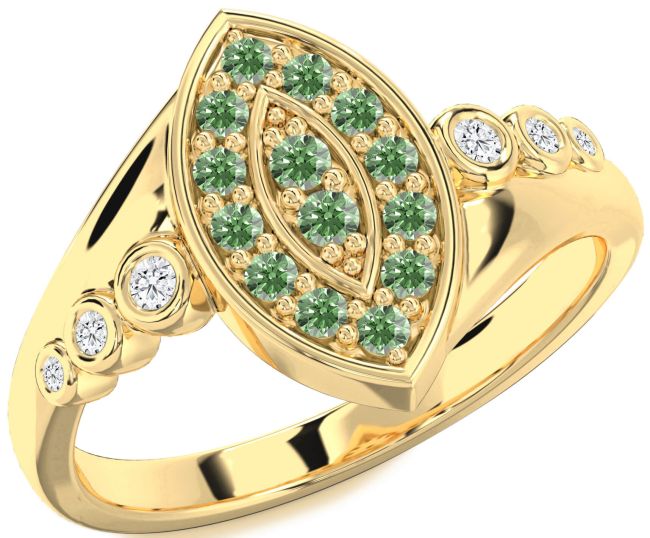 Green Diamond Gold Evil Eye Ring