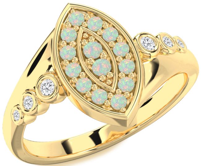 Diamond Opal Gold Evil Eye Ring