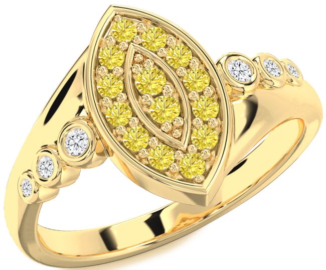 Yellow Diamond Gold Silver Evil Eye Ring