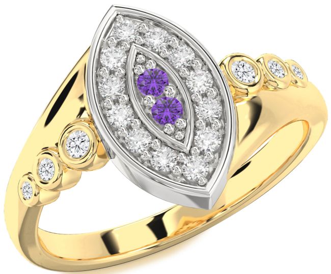 Diamond & Amethyst Gold Silver Evil Eye Ring
