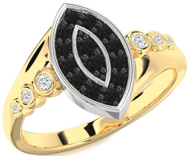 Black Diamond Gold Silver Evil Eye Ring