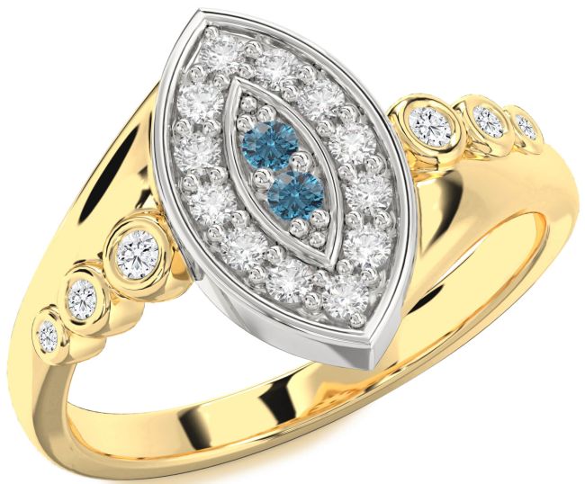 Blue Diamond Gold Silver Evil Eye Ring