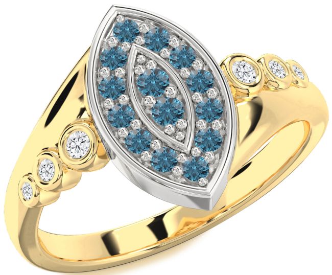 Blue Diamond Gold Silver Evil Eye Ring