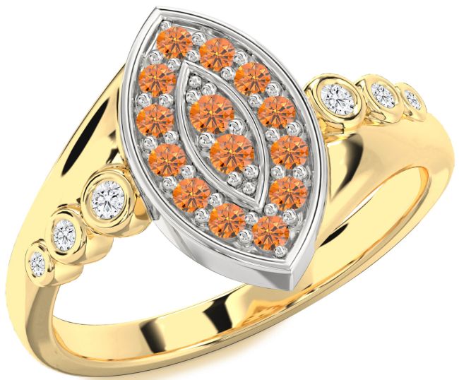 Diamond Citrine Gold Silver Evil Eye Ring