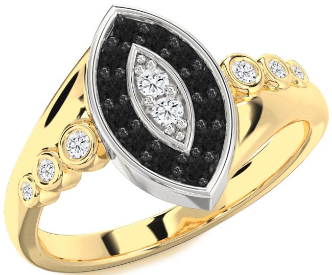 Black Diamond Gold Silver Evil Eye Ring