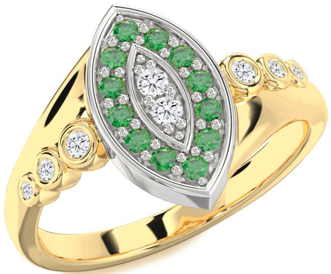 Emerald & Diamond Gold Silver Evil Eye Ring