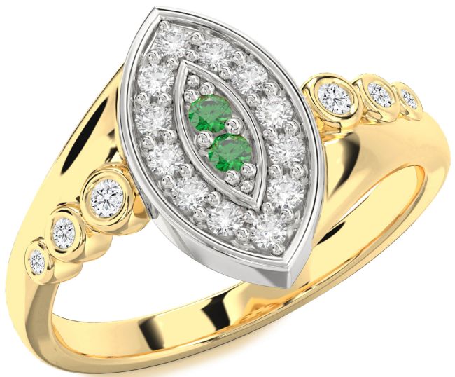 Diamond & Emerald Gold Silver Evil Eye Ring
