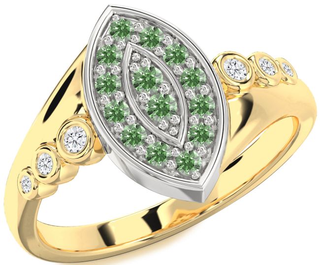 Green Diamond Gold Silver Evil Eye Ring