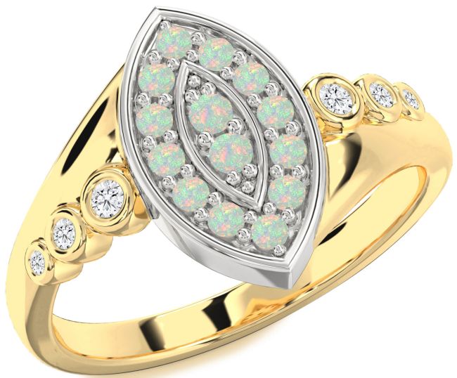 Diamond Opal Gold Silver Evil Eye Ring