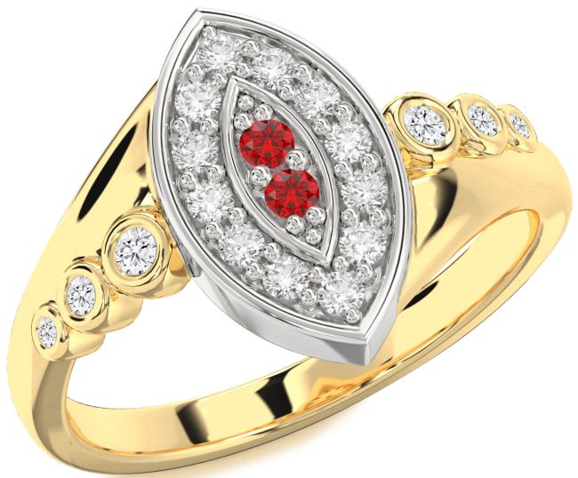 Diamond & Ruby Gold Silver Evil Eye Ring