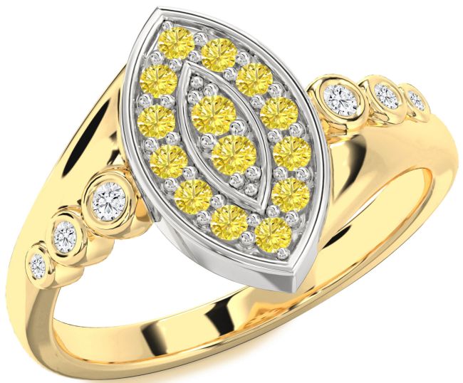 Yellow Diamond Gold Silver Evil Eye Ring