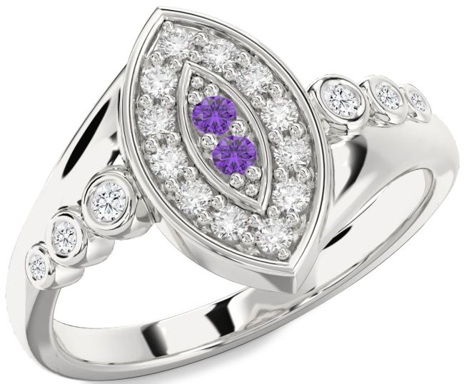 Diamond & Amethyst Silver Evil Eye Ring