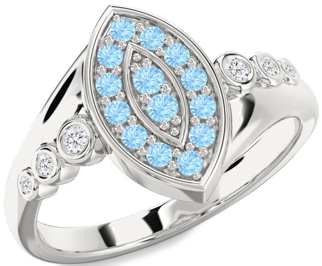 Diamond Aquamarine Silver Evil Eye Ring