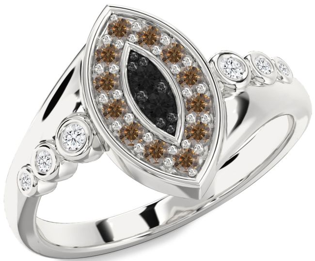 Black & Chocolate Brown Diamond Silver Evil Eye Ring