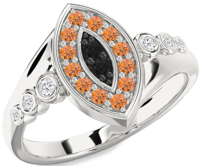 Black Diamond & Citrine Silver Evil Eye Ring