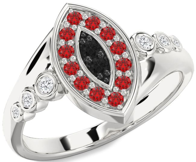 Black Diamond & Ruby Silver Evil Eye Ring